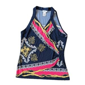 Y2k 90s Cache Women's L Wrap Top Sleeveless Nautical Stretchy Colorful Resort